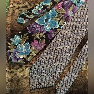 Lot of 2 TIES Silhouettes & Ash Creek Trading Super Hard-to-match Floral Colors!